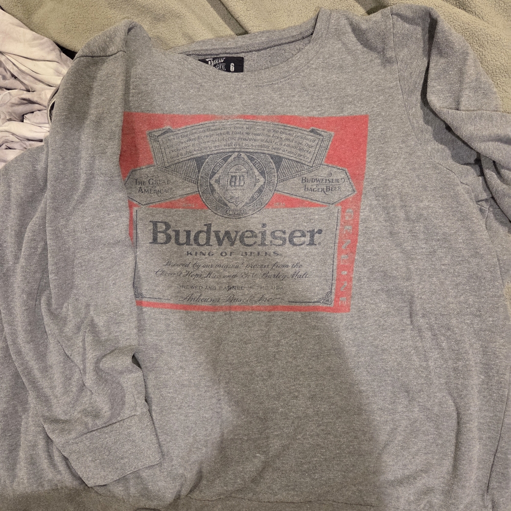 Budweiser Gray and Red Crewneck Sweater